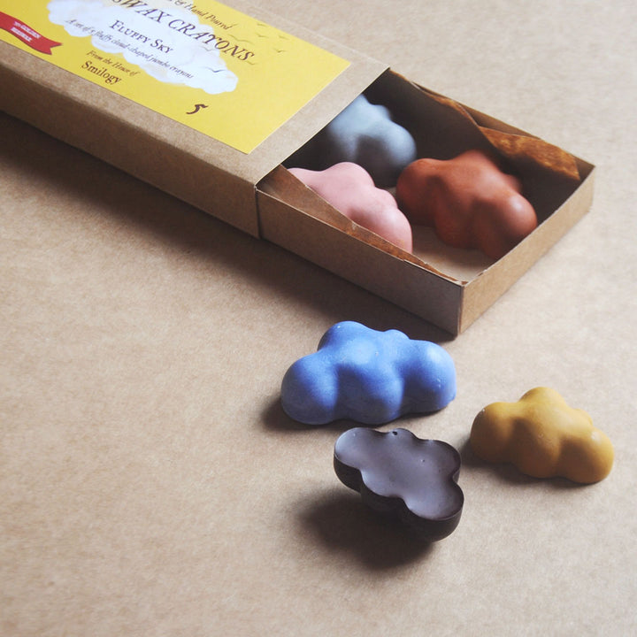 NEW All-Natural & Non-Toxic Fluffy Cloud-Shaped Jumbo Beeswax Crayons – Set of 5