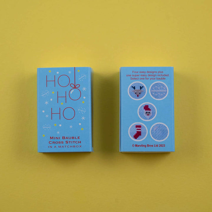 Christmas Baubles Ho Ho Ho Cross Stitch Kit In A Matchbox