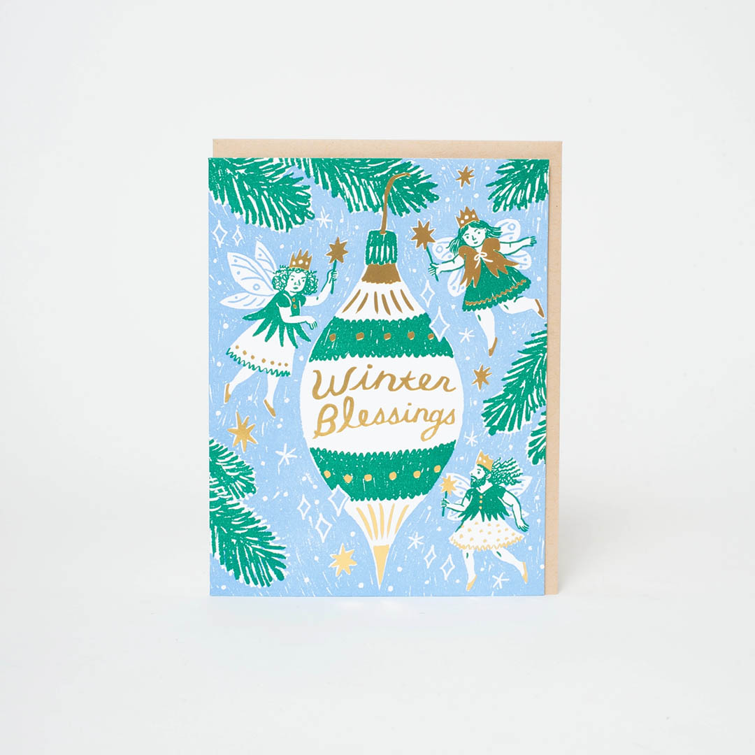 Winter Blessings Letterpress Greeting Card by Phoebe Wahl