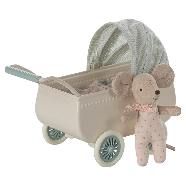 Pram with baby mouse - Mint Mouse