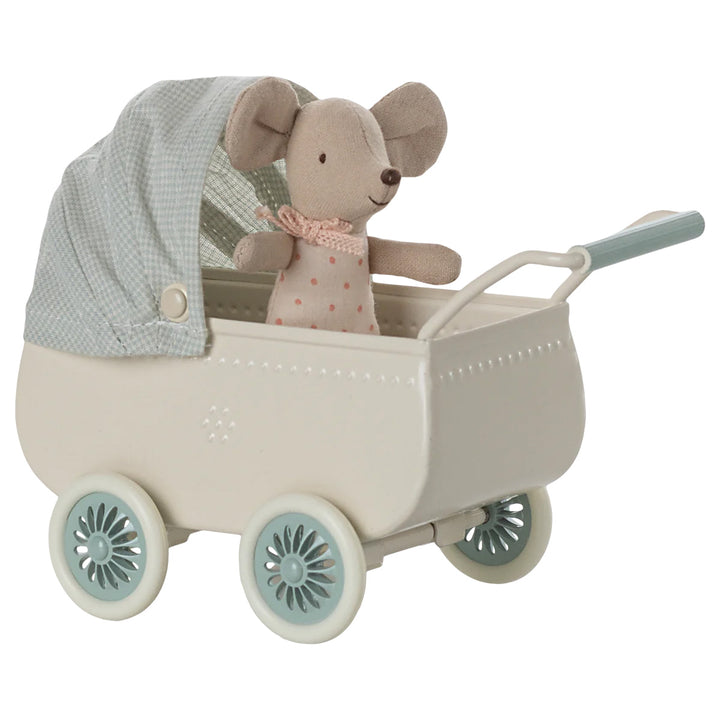 Pram with baby mouse - Mint Mouse