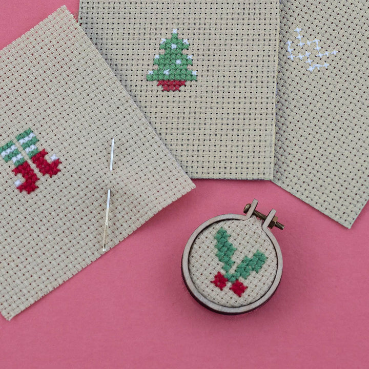 Christmas Bauble Jolly Holly Cross Stitch Hoop In A Matchbox