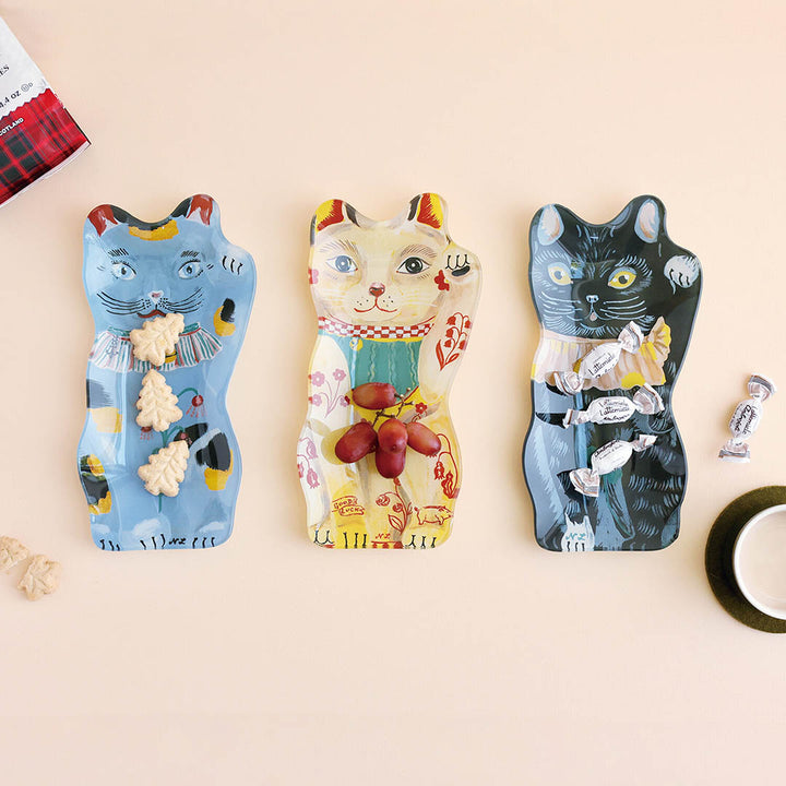 Nathalie Lete Small Glass Plate- Lucky Cat Black