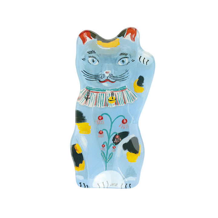 Nathalie Lete Small Glass Plate- Lucky Cat Blue