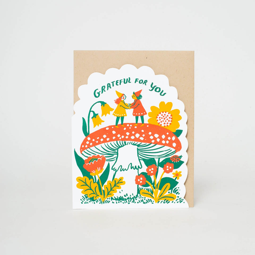 Grateful Gnomes Letterpress Greeting Card by Phoebe Wahl