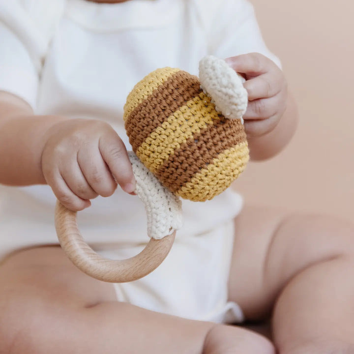 Organic Cotton Teether Bee Crochet Rattle Toy