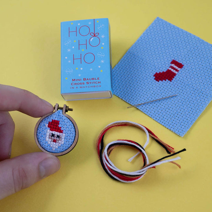 Christmas Baubles Ho Ho Ho Cross Stitch Kit In A Matchbox