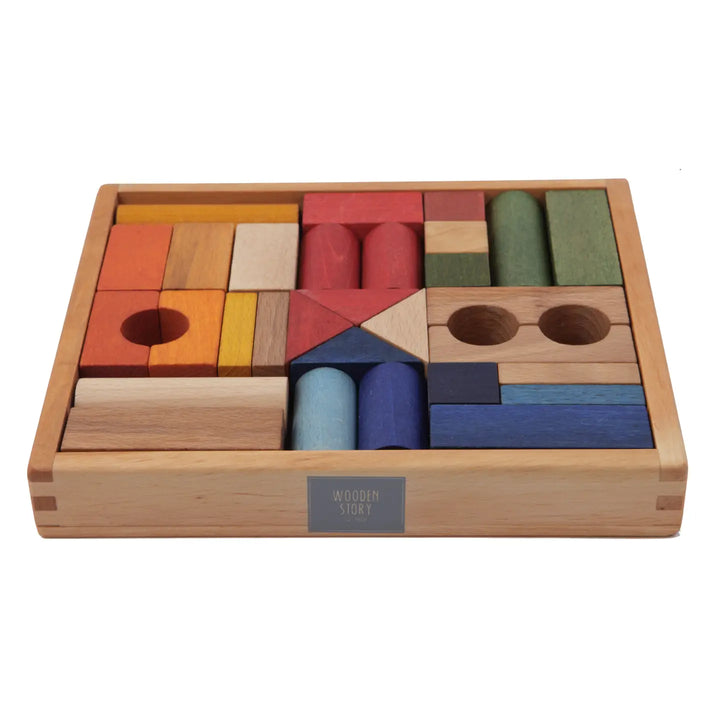 NEW Wooden Story Rainbow Building Blocks in Tray- 30pcs
