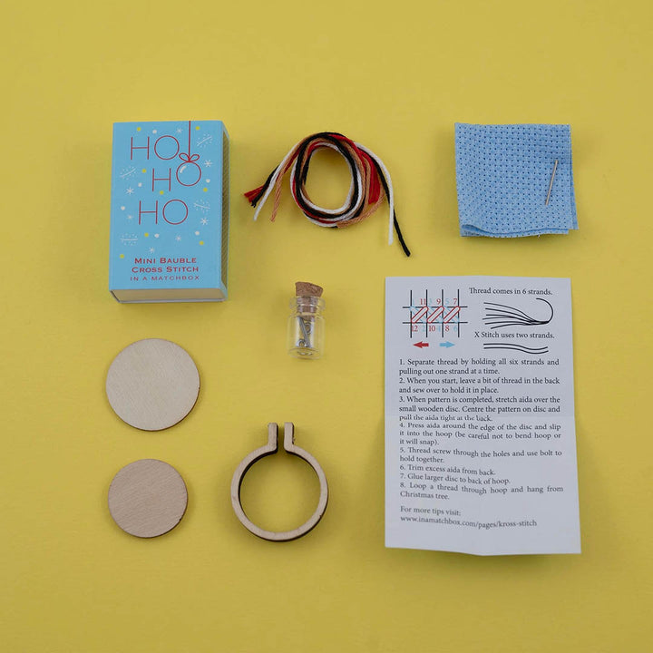Christmas Baubles Ho Ho Ho Cross Stitch Kit In A Matchbox