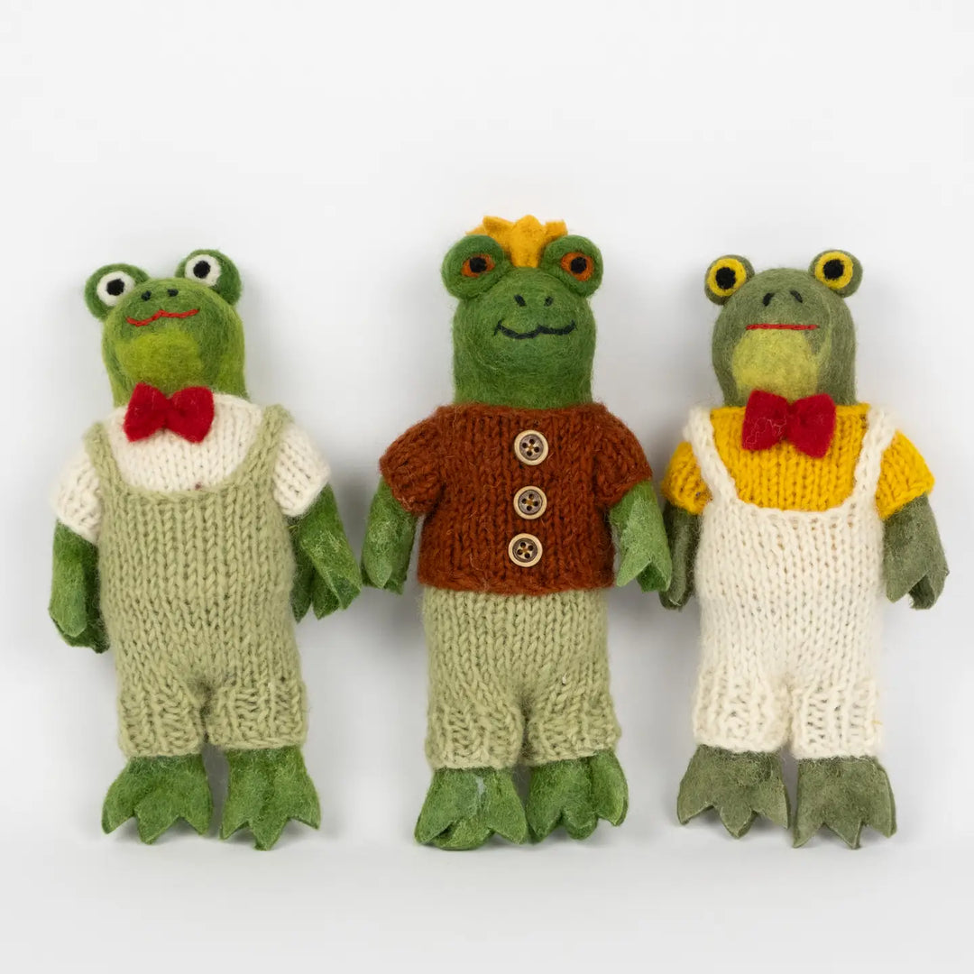 Handmade Frog Felt Doll with Knit Clothing- Available in 3 Styles! - 8”