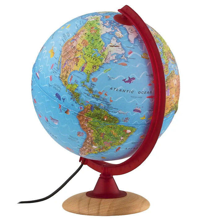 Classic Globe Light Lamp- Red with Wood