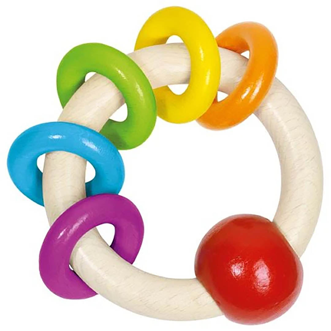 Wooden Rainbow Ring Grasping Toy - 5 Rings