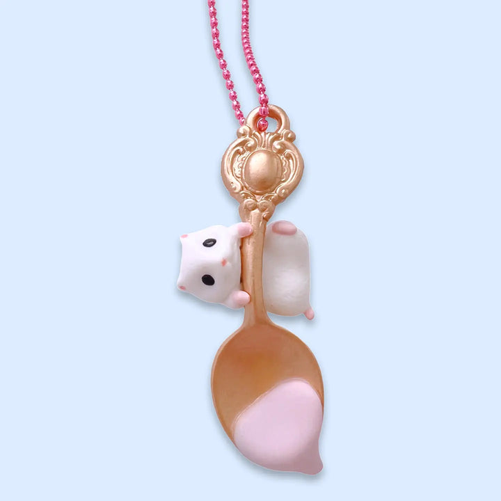 Pop Cutie Hamster Spoon Necklace - Pink Choco