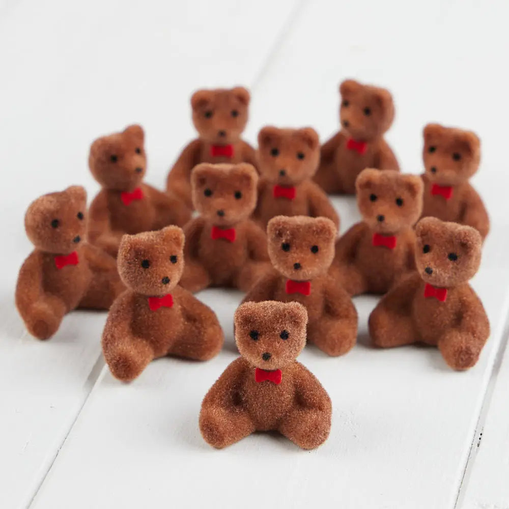 NEW 1" Miniature Brown Flocked Bears with Bows