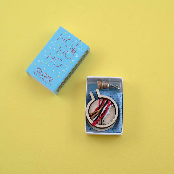Christmas Baubles Ho Ho Ho Cross Stitch Kit In A Matchbox
