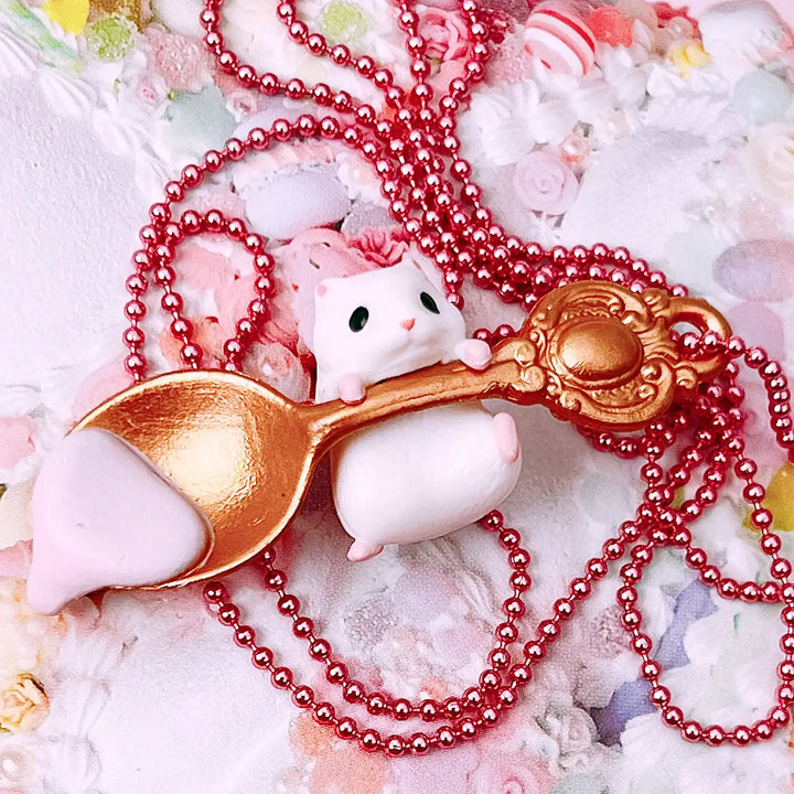 Pop Cutie Hamster Spoon Necklace - Pink Choco