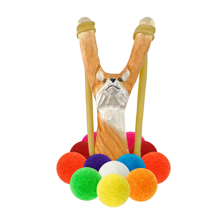 Wooden Slingshot Set- Fox with Felt Balls