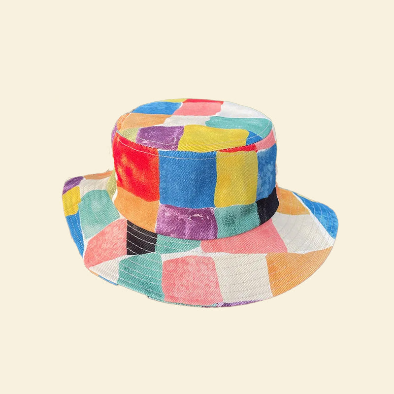 Kids Bucket Hat with Adjustable Chin Straps- Rainbow Paint