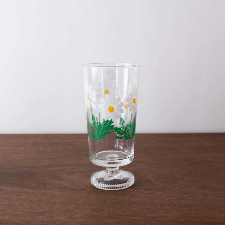 Retro Glass Tumbler Cup White Flower