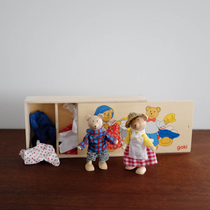 Wooden Dress Up Bear Doll Set - Wardrobe and Bears