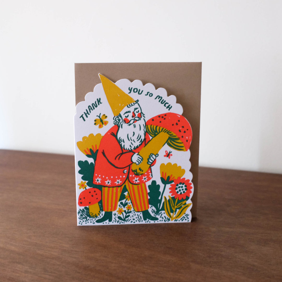 Thank You Gnome Die-cut Letterpress Greeting Card by Phoebe Wahl