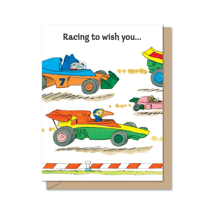 NEW Richard Scarry Greeting Card- Racing Birthday Party Tri- Fold