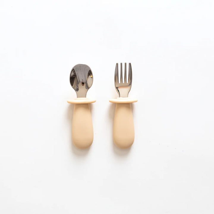 Silicone & Stainless Steel Toddler Cutlery Set- Sand