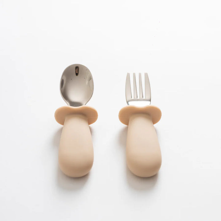 Silicone & Stainless Steel Toddler Cutlery Set- Sand
