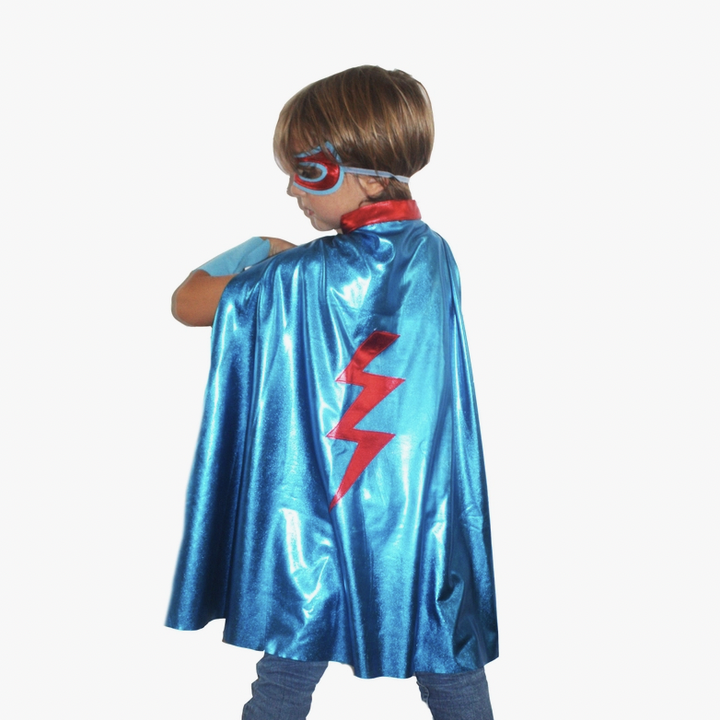 NEW Superhero costume set blue cape+mask+cuffs