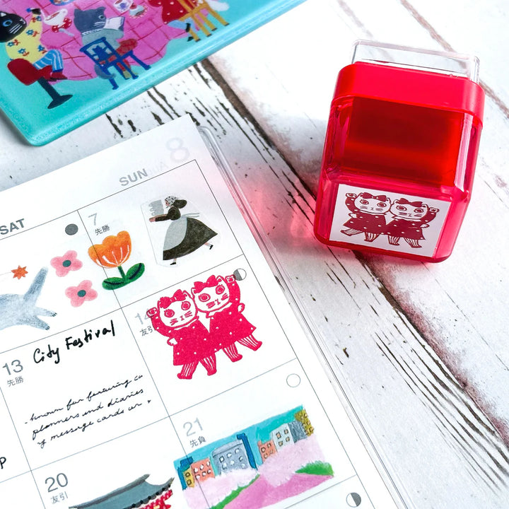 Yumi Kitagishi Self Inking Stamp- Twin Kitties