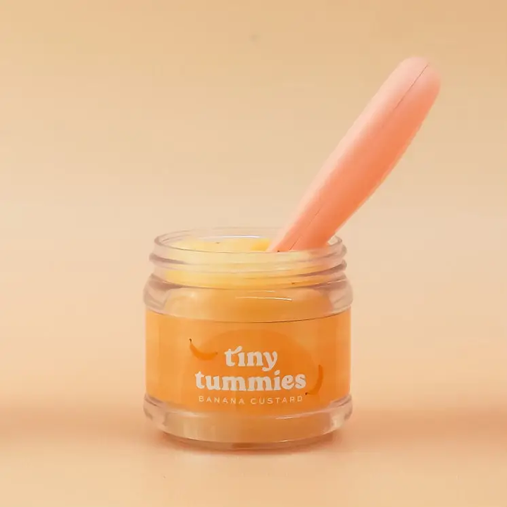 NEW Tiny Tummies Banana Custard Puree Food Jar and Spoon Set