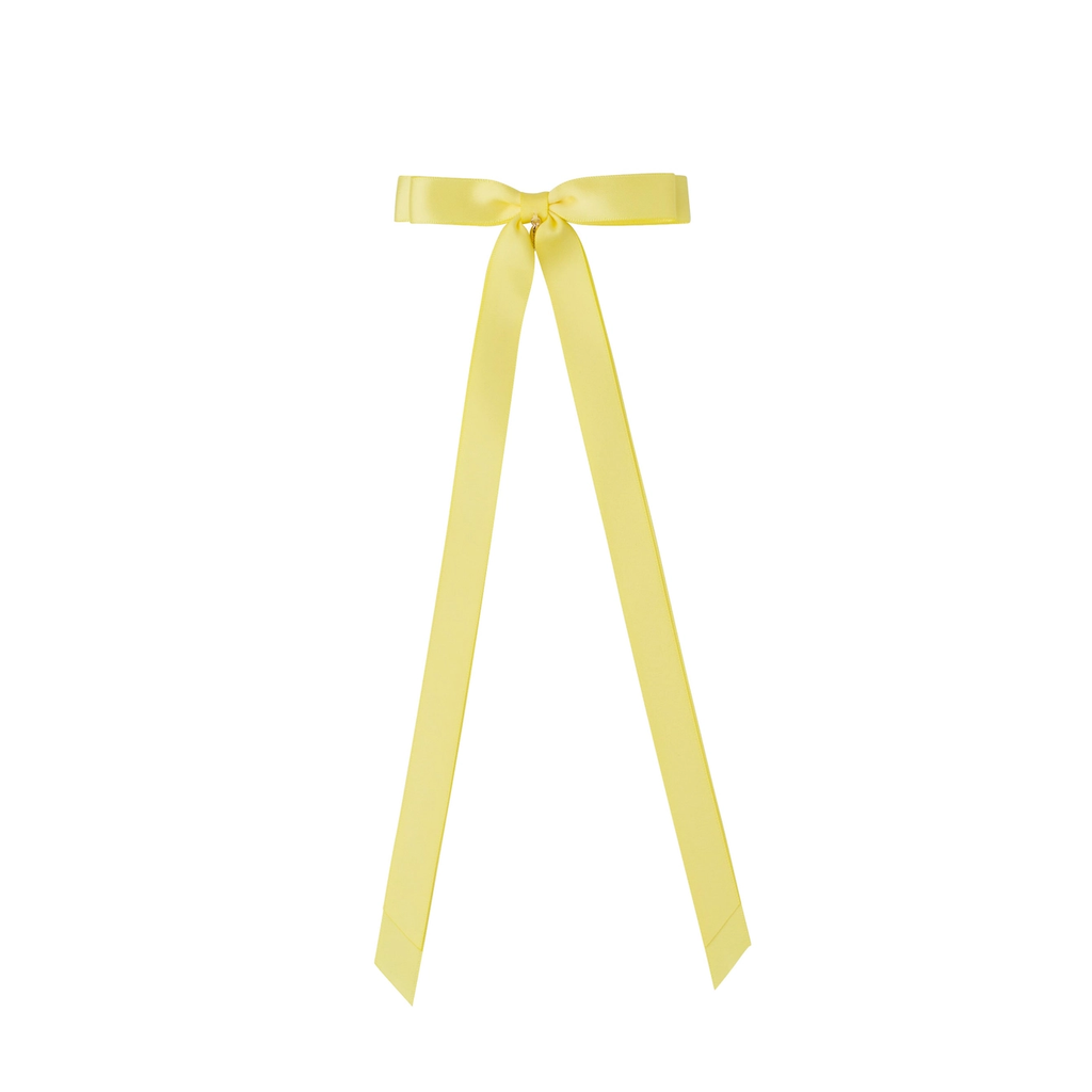 Kid's Matilda Satin Long Tail Bow Clip - Lemon Yellow
