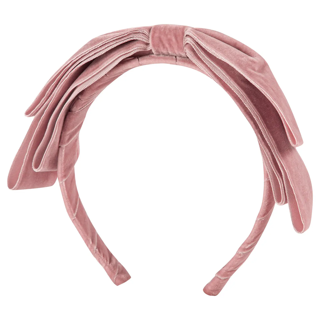 Kid's Velvet Bow Headband- Blush Pink