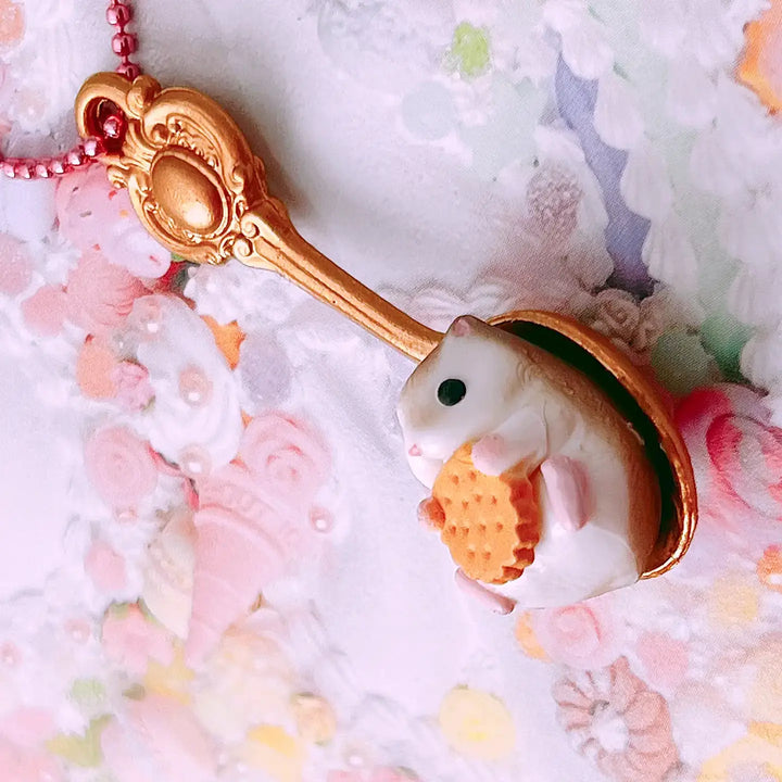 Pop Cutie Hamster Spoon Necklace - Biscuit Cookie