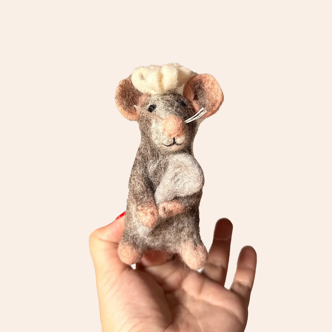 NEW Wool Felt Finger Puppet- Chef Mouse
