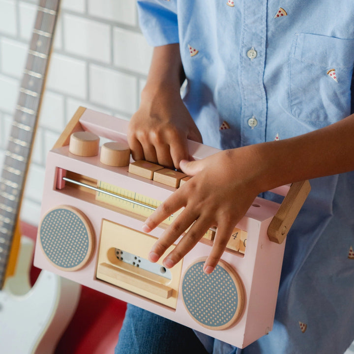 NEW Wooden Tape Recorder Boombox Toy- Pink