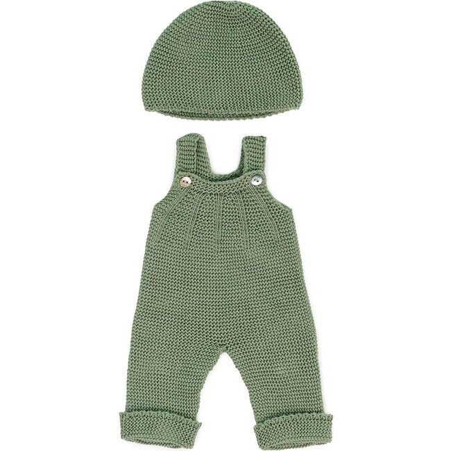 NEW Doll Clothing: Green Knit Overalls with Hat Knit Set 15"