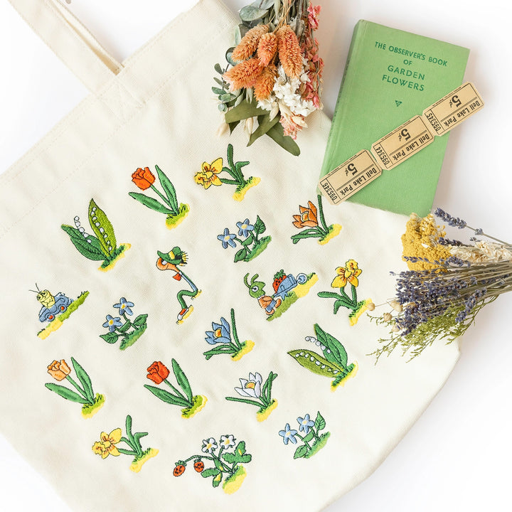 Richard Scarry - Lowly Worm Floral Embroidered Tote