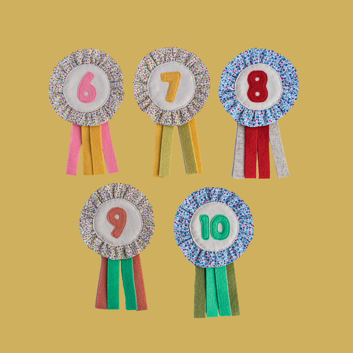 Exclusive Handmade Wool Felt Birthday Badges- Liberty Print Florals