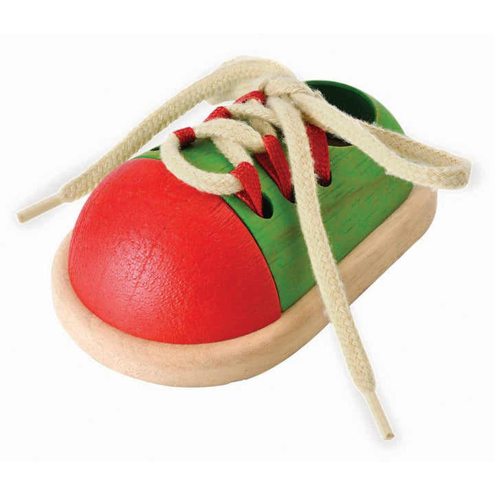 Wooden Tie-up Shoe Toy- Green and Red