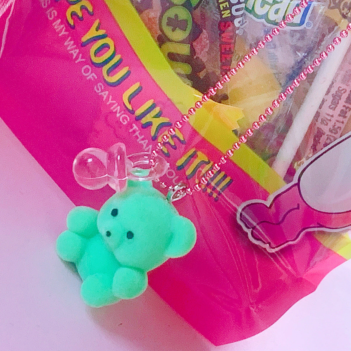 NEW Pop Cutie 90's Mint Bear with Binky Necklace