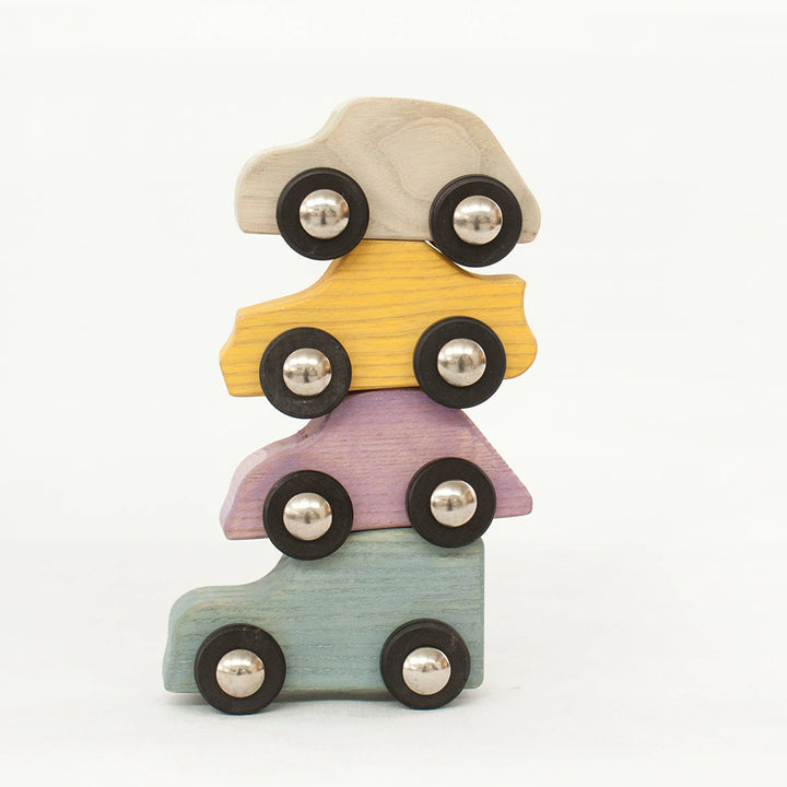 Handmade Wooden Iconic Cars Set with Mesh Bag