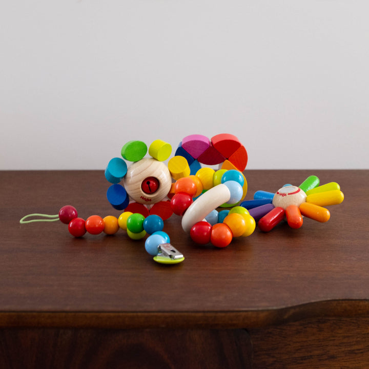 Rainbow Wooden Ball Pacifier Clip
