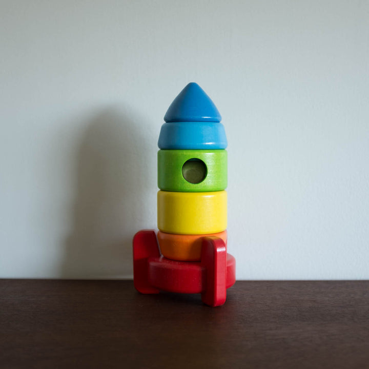 NEW Wooden Stacking Spaceship Rocket Toy