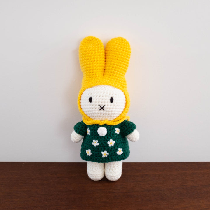NEW Miffy Handmade Crochet Doll- Yellow Hat with Green Dress