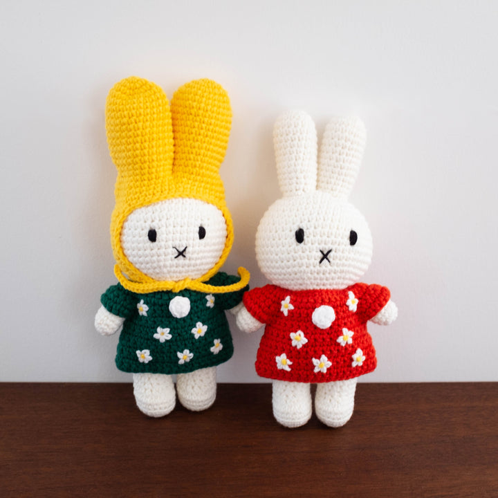 NEW Miffy Handmade Crochet Doll- Yellow Hat with Green Dress