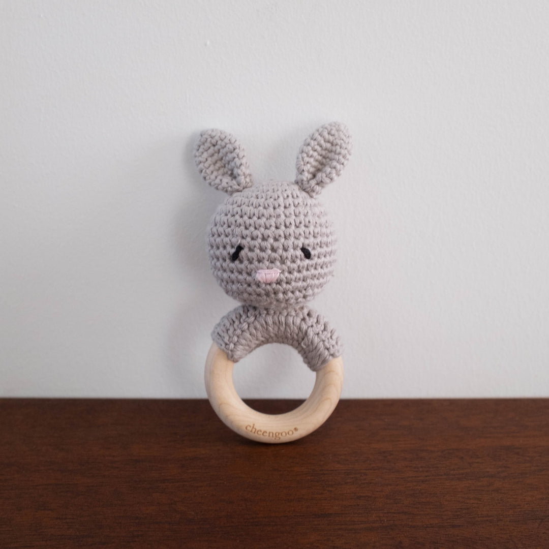 Grey Rabbit Organic Crochet Rattle Toy