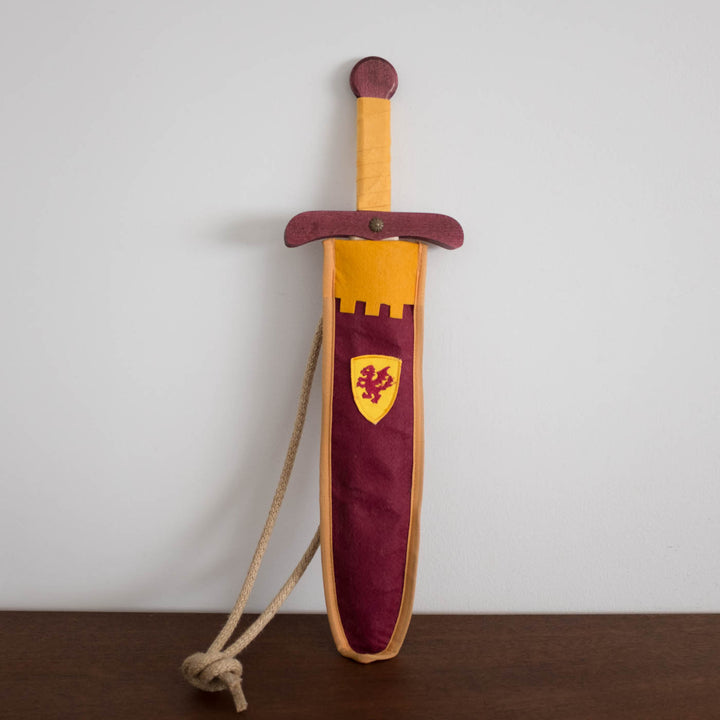 Wooden Sword with Bag- Burgundy and Mustard