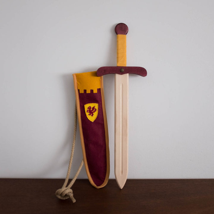 Wooden Sword with Bag- Burgundy and Mustard