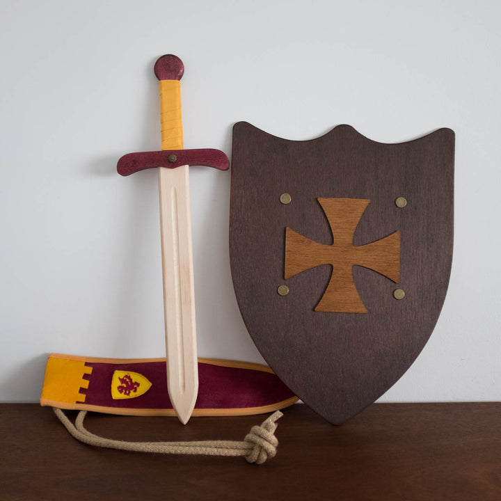 Wooden Sword with Bag- Burgundy and Mustard
